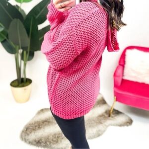 White Birch Knit Sweater With Hood Fuschia
